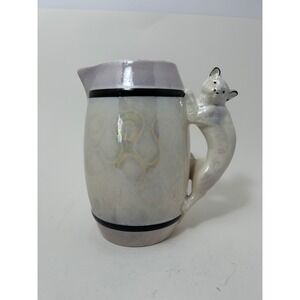 Vintage Lustreware Cat Handle Pitcher Iridescent Ceramic Figural‎ Czechoslovakia